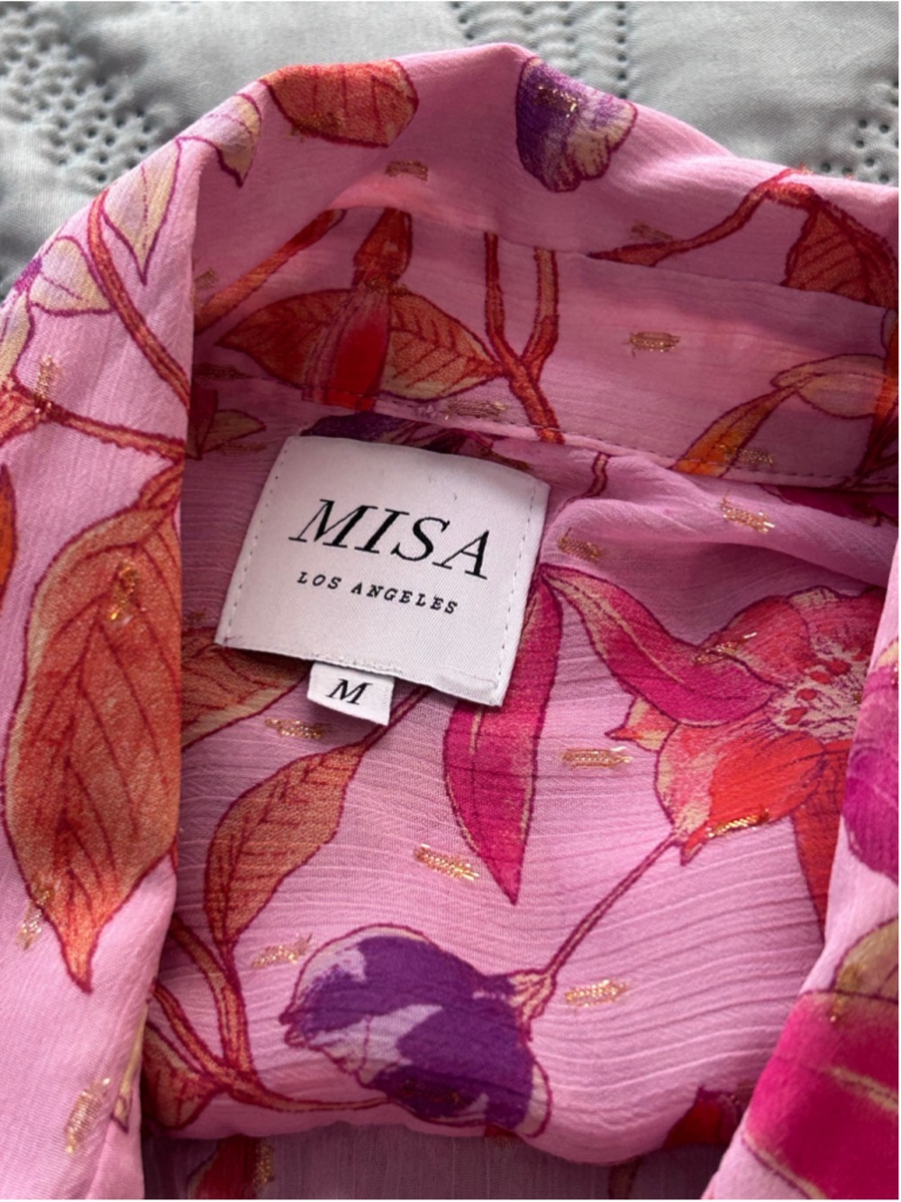 MISA Los Angeles Trina Fire Florals Mix Ruffle Midi Dress M - Picture 12 of 16